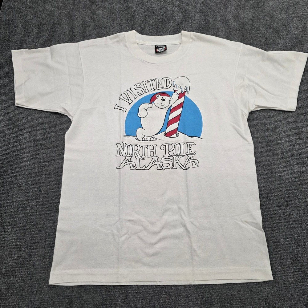 Vintage 90s North Pole Alaska Polar Bear T Shirt Screen Stars Best White Large